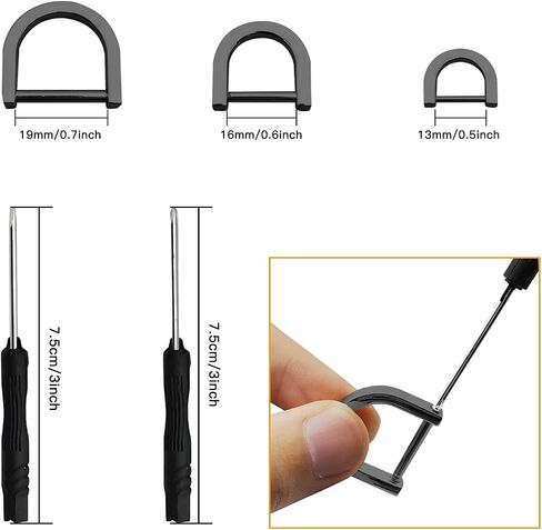 Oubaka 18Pcs D-Rings Screw in Shackle,3 Size Horseshoe U Shape D Ring Screw in Shackle Semicircle D Ring with 2Pcs Screwdriver DIY Leather Strap Craft Purse Replacement(Gun Black) in Kuwait
