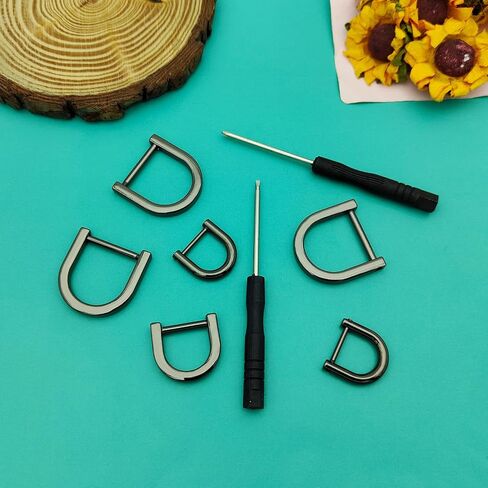 Oubaka 18Pcs D-Rings Screw in Shackle,3 Size Horseshoe U Shape D Ring Screw in Shackle Semicircle D Ring with 2Pcs Screwdriver DIY Leather Strap Craft Purse Replacement(Gun Black) in Kuwait