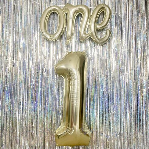 2Pcs White Gold One Balloon Set, 40inch Big Giant Large Light Gold Number 1 Balloon and 26inch Script Letter One Balloon Banner, One Balloons for 1st Birthday Decorations for Boy or Girl in Saudi Arabia