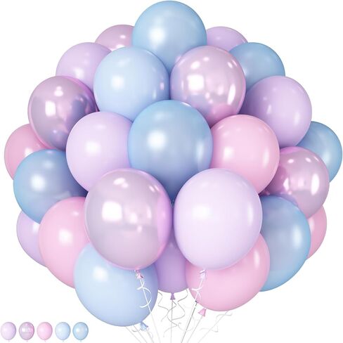 Pink Purple Blue Balloons 60Pcs 12 Inch Pastel Pink Blue Purple Party Balloons Metallic Pearl Blue Purple Latex Balloon for Girl Mermaid Winter Frozen Birthday Baby Shower Party Decoration in Kuwait