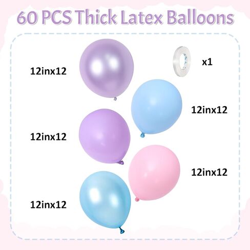 Pink Purple Blue Balloons 60Pcs 12 Inch Pastel Pink Blue Purple Party Balloons Metallic Pearl Blue Purple Latex Balloon for Girl Mermaid Winter Frozen Birthday Baby Shower Party Decoration in Kuwait