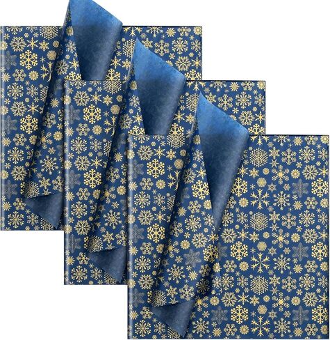 Bolsome 60 Sheets Snowflake Tissue Paper Bulk, Christmas Blue Gold Winter Gift Wrapping Tissue Paper Snowflake Wrapping Tissue Rustic Art Paper Crafts for Home DIY Gift Wrapping Decorations, 20 x 20 in Saudi Arabia