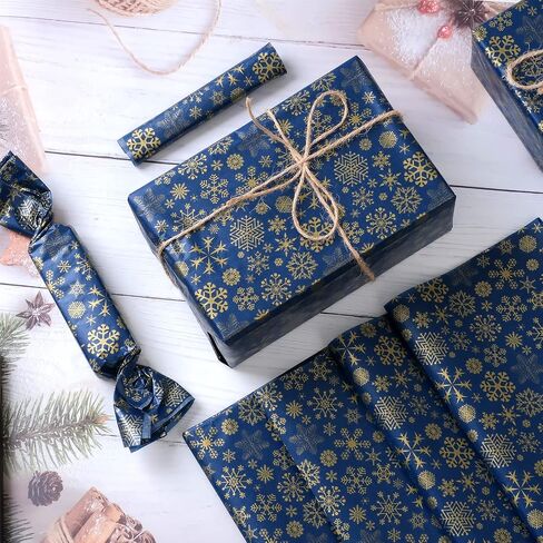 Bolsome 60 Sheets Snowflake Tissue Paper Bulk, Christmas Blue Gold Winter Gift Wrapping Tissue Paper Snowflake Wrapping Tissue Rustic Art Paper Crafts for Home DIY Gift Wrapping Decorations, 20 x 20 in Saudi Arabia