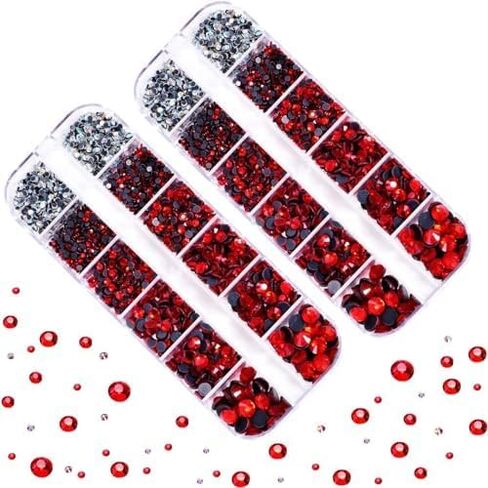 Blinginbox الإصلاح العاجل حجر الراين 2 صندوق إجمالي 5200 قطعة حجم مختلط بلورات زجاجية مستديرة لصنع المجوهرات (كريستال) in Kuwait