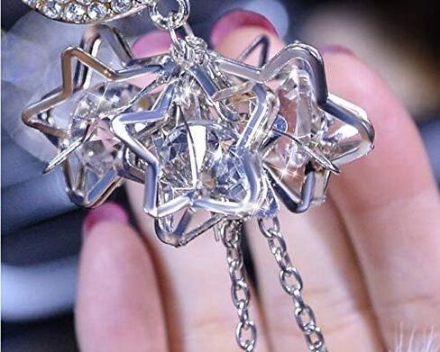 Bling Women and Man Crystal Ornaments Car Rear View Mirror Ornament Car Pendant Lucky Crystal Window Hanging Car Accessories Fox Hair with Crystal Diamonds Car Decoration (Swan Ball) in Saudi Arabia