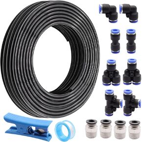 weideer 1/4" Air Line Tubing Kit Polyurethane PU Air Hose Pipe Tube Kit 1/4 Inch (6.35MM) OD 32.8 Feet with 1/4 NPT Push To Connect Fittings K-160