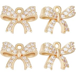 Beebeecraft 1 صندوق 12 قطعة من الذهب والفضة Bowknot سحر صغير مكعب زركونيا القوس استرخى المعلقات سحر مع حلقة لصنع المجوهرات 13x10mm