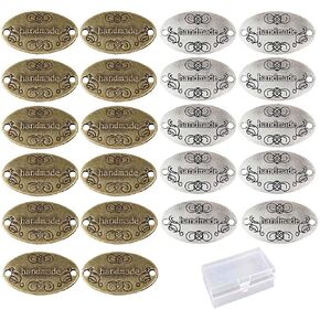Juland 60PCS Handmade Metal Tags Alloy Hand Made Pendant Bead Charm Metal Label Tag Signs for DIY Jewelry Making Crafts Findings Gift – 32x19mm - Oval Silver +Bronze