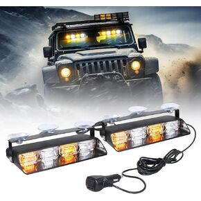 OPP ULITE Emergency Flashing Dash Strobe Lights 2 in 1, 48pcs Led, 26 Flash Mode, Memory Function, DC 12V-24V Front/Rear Windshield Warning Light Bar for Vehicles Trucks, White Amber