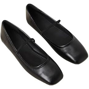 Women's Leather Mary Jane Flats Shoes Dressy Comfortable Square Toe Slip On Ballet Flat Causal Breathable Flat Walking Shoes