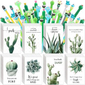 Colarr 48 Set Cactus Themed Gifts Cactus Pen Inspirational Pocket Notepads Mini Cactus Notebook Christmas Student Gifts from Teacher Bulk Succulent Classroom Theme Decorations