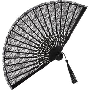 DOITOOL Black Lace Fan Hand Fans Japanese Chinese Fan Retro Folding Fan Handheld Fans with Tassel for Costume Weddings Dancing Party DIY Bridal Hand Fan