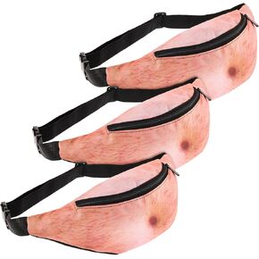 3 Pcs Funny Belly Fanny Pack Adjustable Dad Beer Belly Waist Bag with Zipper White Elephant Gift for Christmas Party Travel Outdoor Sport