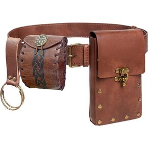 Renaissance Belt Pouch Coin Purse Skirt Hike Hook Medieval Festival Costume Halloween Accessory Casual Fanny Pack Waist Bag (Brown)
