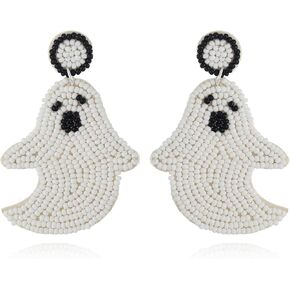 Halloween Earrings for Women Spooky Beaded Ghost Pumpkin Dangle Earrings Handmade Bead Drop Earring Funny Halloween Holiday Costumes Party Jewelry Gifts