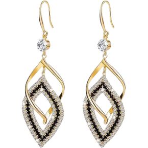 14K Gold and Black Dangle Earrings for Women Geometric Drop Earrings Statement Leaf Earrings Double Linear Drop Earrings Rhinestone Dangling Earrings Handmade Boho Earrings Party Prom Jewelry Gifts