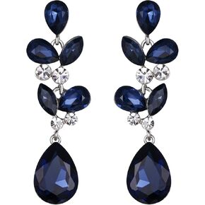EVER FAITH Women's Rhinestone Crystal Bridal Leaf Teardrop Dangle Earrings Silver-Tone