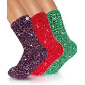 Sparkly Warm Fuzzy Socks for Christmas Stocking Stuffers Gifts for Women, Fluffy Soft Novelty Winter Socks, Cute Trendy Stuff for Girls