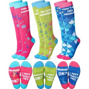 3 Pairs Christmas Sock Gifts Knee High Socks Fuzzy Novelty Funny Patterned Knee Socks for Women Men