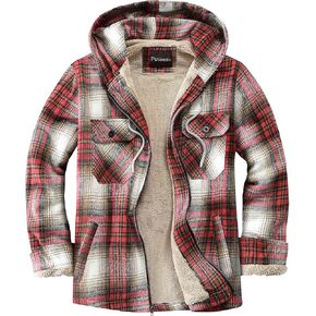 Men's Full Zip Flannel Jacket Sherpa Fleece Lined Hoodie Jacket Plaid Flannel Shirt Jackets with Pocket