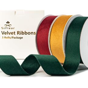 Velvet Ribbon, Cream Ivory 1 Inch x 15Yd Double Faced Velvet Ribbon for Gift Wrapping, Christmas Tree Ornaments, Hair Bow, Craft, Vase Bouquet Wreaths Decor, Christmas Holiday Party, 3 Rolls