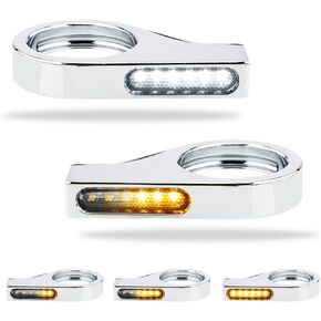 Motorcycle Fork Mounted LED Turn Signals 39-41mm Switchback Sequential Amber Light with Bracket Indicater Compatible with Harley Davidson Honda Yamaha Cruiser Street Bike (Chrome Amber)