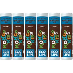 LIP BALM Mongo Kiss 6-Pack by Eco Lips 100% Organic Beeswax & Cocoa Butter Lip Care with Mongongo Oil - Soothe & Moisturize Dry & Cracked Lips - Made in USA. (Unflavored)