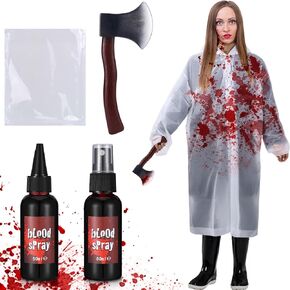 Halloween Costume Accessory Fake Blood Spray Dripping Blood Gel Raincoat Foam Ax Cosplay Party Scary Horror Killer Dress Up for Adults