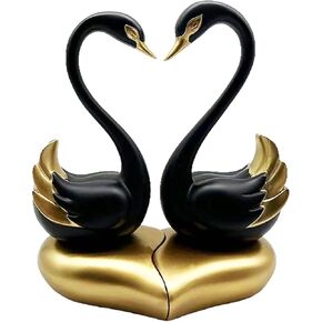 Dosker Swan Statues,Couple's Home Decorations for Living Room,Lovers Sculpture,Animal Birds Sculptures Home Decor for Coffee Table,Bookshelf Decor Accents,Valentine's Day Gift(Black Gold 2pcs)