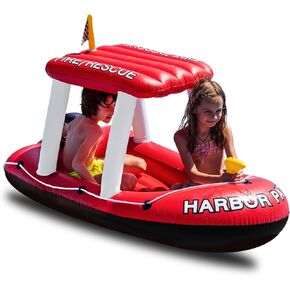 Zone Tech Inflatable Patrol Boat Pool Float and Harbor Master Boat Pool Float Ride On Fun Water Toy Squirter