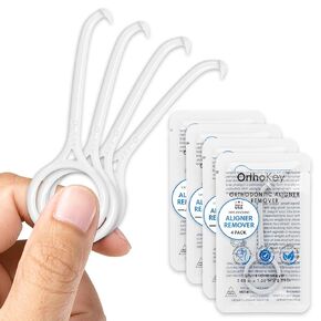 OrthoKey Clear Aligner Removal Tool for Teeth — Invisalign Remover Grabber for Invisible Removable Braces and Retainers — Fits in a Dental Carrying or Aligner Case Cleaner — Small Size, White (4-Pack)