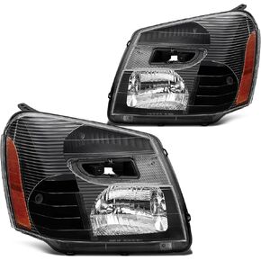 Headlights Assembly DOT Approved Compatible with Chevy Equinox 2005-2009 Headlamp (Left+Right) Clear Lens Chrome Housing Amber Corner Reflector Side Marker W/O BLUBS