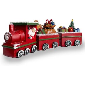Christmas Table Decorations Train Ornaments Red Christmas Village Holiday Decor with Santa Resin Christmas Ornaments for Mantel Shelf, for New Year Home Decor 8.66 Inches Long