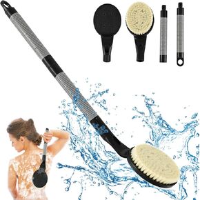 Back Brush Long Handle for Shower, 20.5" Bath Brush, Back Scrubber, Shower Body Brush with Curved Handle for Elderly Disabled, Limited Mobility, Frozen Shoulder,Men and Women