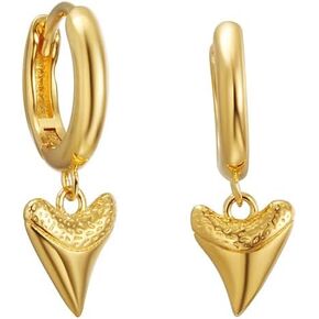 CAITLYNMINIMALIST 18K Gold Sterling Silver Shark Tooth Huggies Small Hoop Earrings for Women Gift for Her
