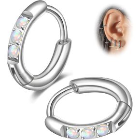 1 Pair Opal Small Silver Hoop Earrings For Women Hypoallergenic Dainty Small Cartilage Hoops Earrings 6/8/10/12mm Small and Lightweight for Second Hole Piercing Jewelry