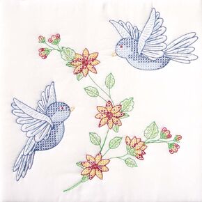 Jack Dempsey Needle Art Stamped White Quilt Blocks 18"X18" 6/Pkg-Birds