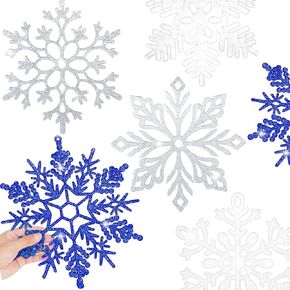 10 Pieces Large Snowflakes Ornaments 12'' Glittered Snowflakes Decorations Christmas Hanging Snowflake Decorations for Winter Christmas Tree Decorations Craft Snowflakes (White)