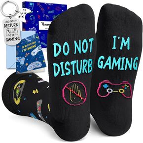 Gamer Gifts Teen Boys Men - Funny Gamer Socks For Teen Boys, Gaming Gamer Gifts Video Game Socks with Greeting Card and Keychain