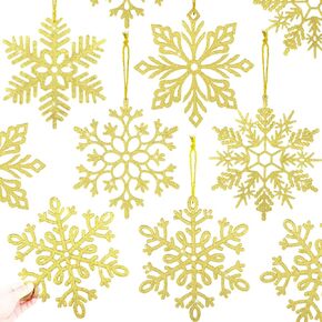 10 Pieces Large Snowflakes Ornaments 12'' Glittered Snowflakes Decorations Christmas Hanging Snowflake Decorations for Winter Christmas Tree Decorations Craft Snowflakes (White)