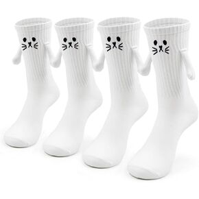 2 Pairs Holding Hands Socks Magnetic Funny Couple Sock Gifts For Adult, Women, Christmas, Valentine's Day, Cat Lovers