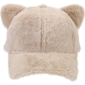 Winter Baseball Cap for Women Faux Rabbit Fur Warm Vicor Hat Cute Cat Ear Adjustable Cap for Outdoor Travel