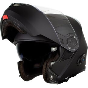 Milwaukee Helmets H7005 Flat Black 'Mayday' Modular Motorcycle Helmet w/Intercom - Built-in Speaker and Microphone for Men/Women - Large