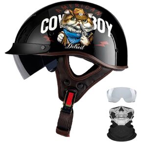 German Motorcycle Half Helmet Visor Quick Release Dot Approved Helmet Buckle Bike Cross-Country Suit for Men and Women.