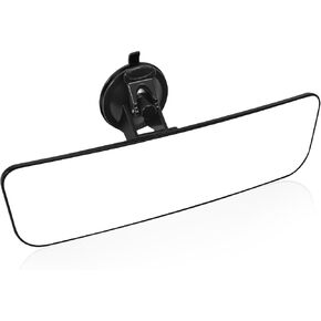 12'' Large Anti Glare Rear View Mirror with Suction Cup, Stick on Universal Frameless Inside Rearview Blue Mirror with Parabolic Wide Angle Mounted on Windshield for Car Marine Auto Boat Truck SUV Van