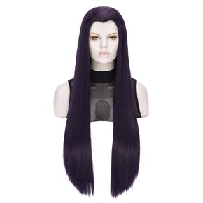 MORTICIA Long Straight Dark Purple Hair Design Women Costume Wig (Purple)
