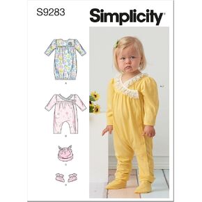 Simplicity Infants' Hat, Booties, Knit Gown, and Jumpsuit Packet, Code 9283 Sewing Pattern, Sizes XS-XL, White