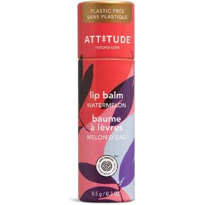 بلسم الشفاه الخالي من البلاستيك من ATTITUDE، مكونات نباتية ومعدنية معتمدة من مجموعة العمل البيئي (EWG)، منتجات عناية شخصية نباتية ولم يتم الإساءة إلى الحيوانات لتصنيعها، البطيخ، 0.3 أونصة