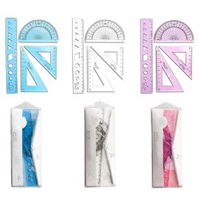 Students Learn rulers, Flexible Flexible Unbreakable rulers, Office rulers, 3 Sets, 1 Set of 4 Pieces (2 Triangle rulers, 1 Protractor and 20cm Ruler, Pink, Blue, Transparent)