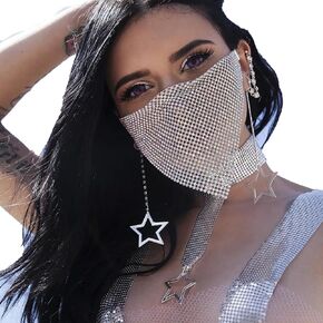 PURFUN Sparkly Rhinestones Mesh Half Face Mask Women Shining Crystal Jazz Belly Dance Face Chain Nightclub Raves Face Mask
